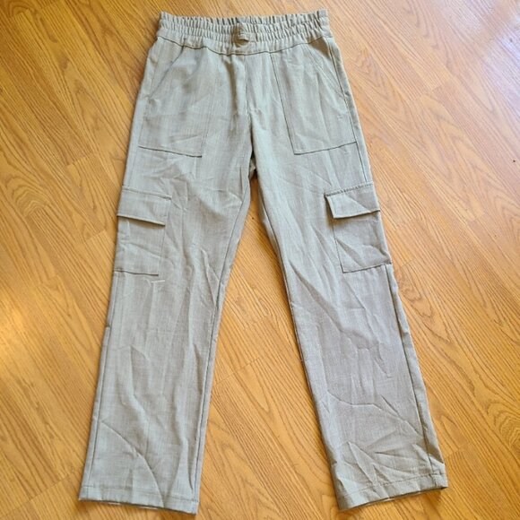 BEVY FLOG ALI PANTS CARGO POCKETS STRAIGHT LEG ELASTIC WAIST STRETCH TAN sz 28 - Picture 2 of 9